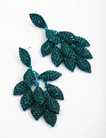 Matte Green Diamante Leaf Earrings