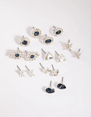 Royal Blue Diamante Ring & Earring 8-Pack