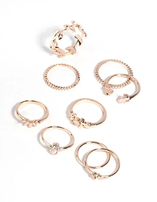 Rose Gold Pretty Leaves Ring 9-Pack