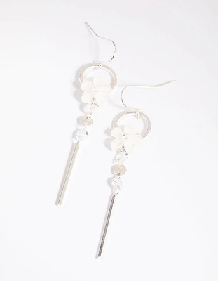 Silver Flower Drop Earrings