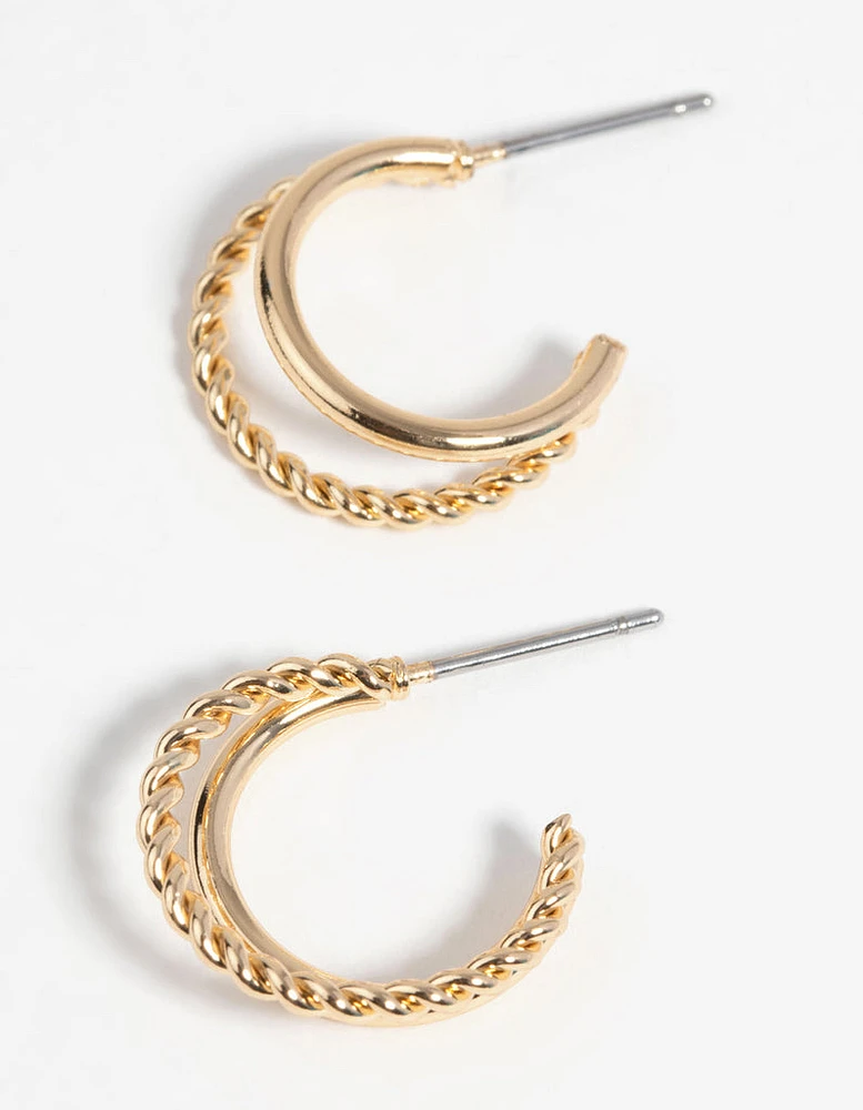 Gold Twisted Huggie Hoop Earrings