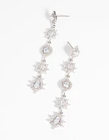 Rhodium Diamond Simulant Decorative Drop Earrings