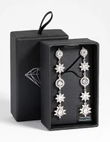 Rhodium Diamond Simulant Decorative Drop Earrings