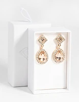 Gold Diamond Simulant Oval Drop Earrings