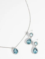 Rhodium Diamond Simulant Necklace & Earrings Set