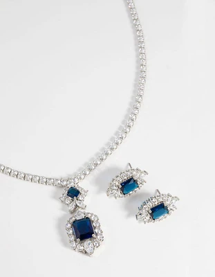 Sapphire Diamond Simulant Vintage Necklace & Earrings Set