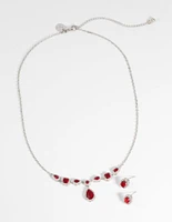Ruby Diamond Simulant Oval Necklace & Earrings Set