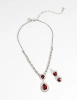 Ruby Diamond Simulant Necklace & Earrings Set