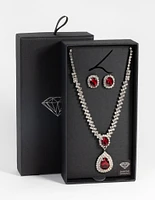 Ruby Diamond Simulant Necklace & Earrings Set