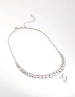 Rhodium Diamond Simulant Marquise Necklace & Earrings Set