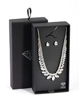 Rhodium Diamond Simulant Marquise Necklace & Earrings Set