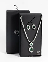 Vintage Emerald Diamond Simulant Necklace & Earrings Set