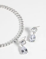 Rhodium Diamond Simulant Marquise Bracelet & Earrings Set