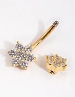 Gold Plated Titanium Flower Belly Bar