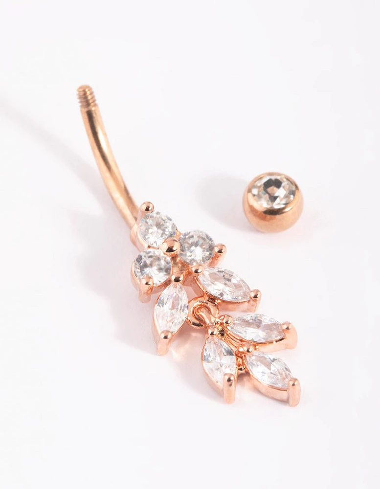 Rose Gold Plated Titanium Marquise Diamante Belly Bar