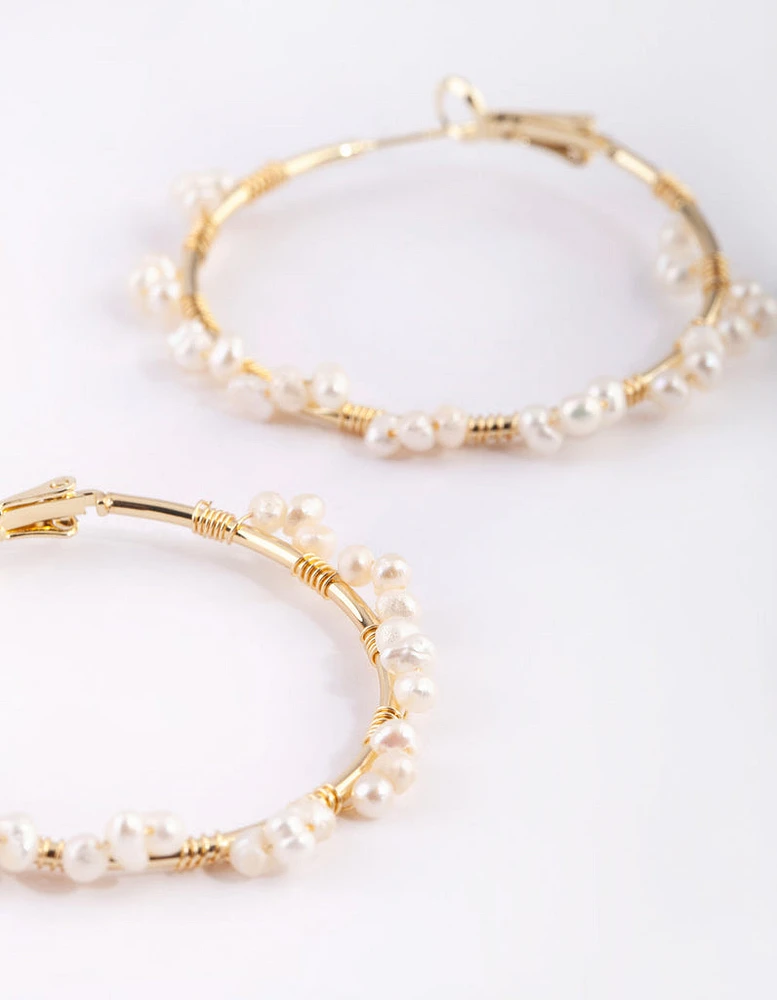 Gold Plated Hoop Earrings with Freshwater Pearls