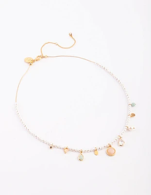 Gold Plated Charm Necklace with Freshwater Pearls