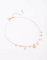 Gold Plated Charm Necklace with Freshwater Pearls