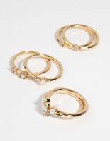 Gold Plated Ring Stack 6-Pack with Freshwater Pearls