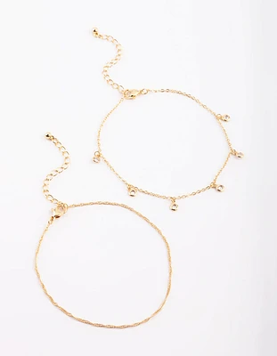 Gold Plated Anklet Set with Cubic Zirconia