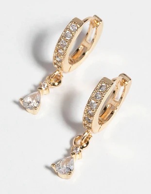 Gold Huggie Hoop Earrings with Cubic Zirconia