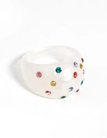 90s White Ring with Diamantes