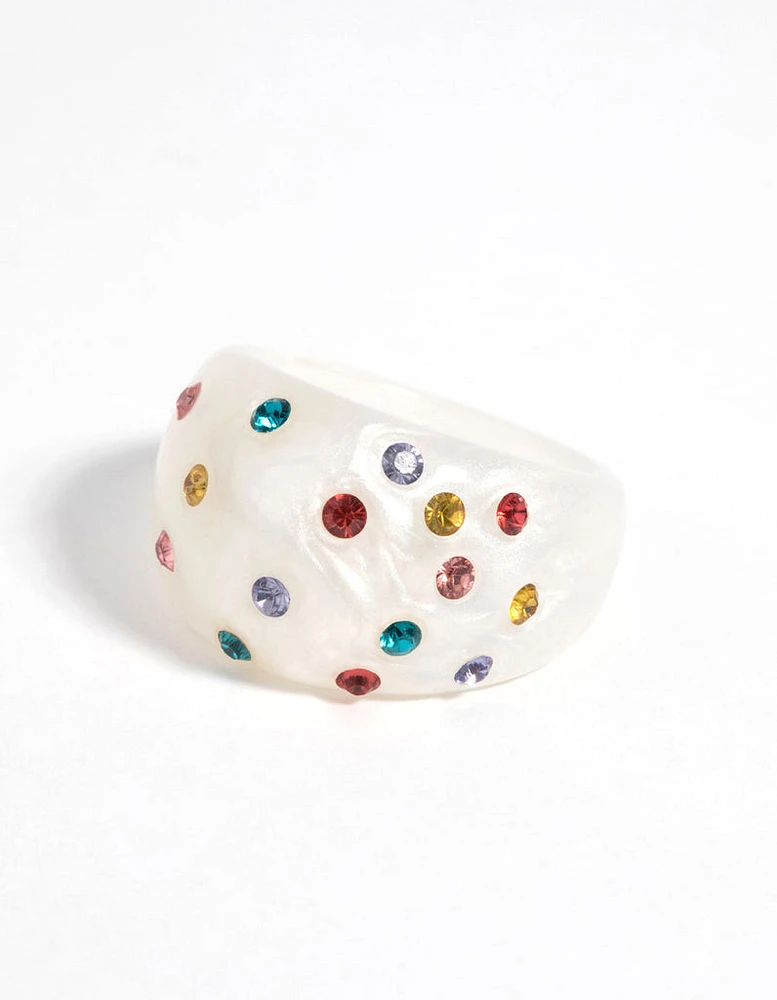 90s White Ring with Diamantes