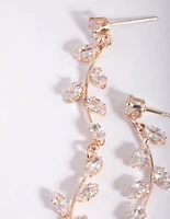 Rose Gold Cubic Zirconia Vine Drop Earrings