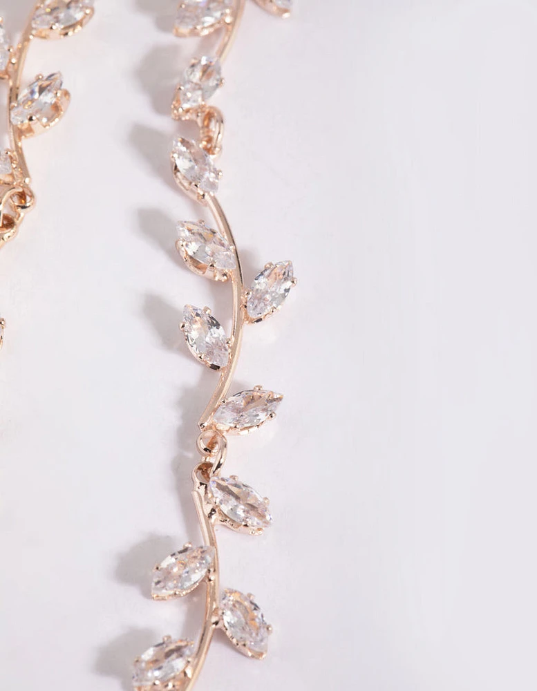 Rose Gold Cubic Zirconia Vine Drop Earrings