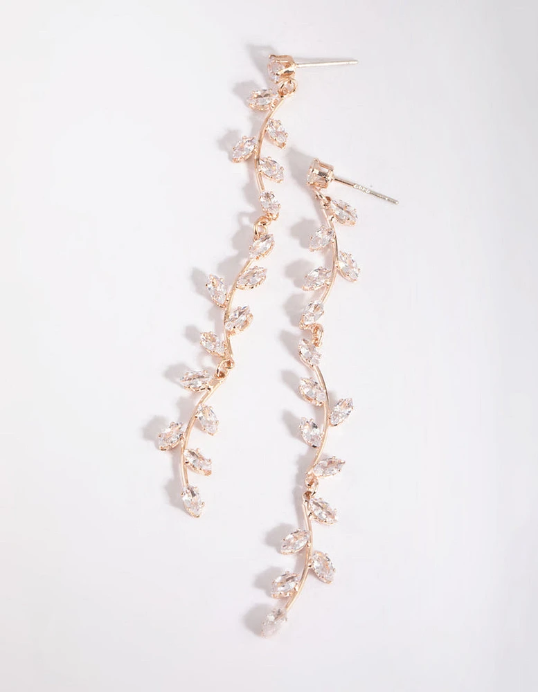 Rose Gold Cubic Zirconia Vine Drop Earrings