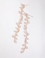 Rose Gold Cubic Zirconia Vine Drop Earrings