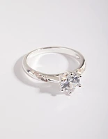 Silver Plated Twisted Ring with Cubic Zirconia