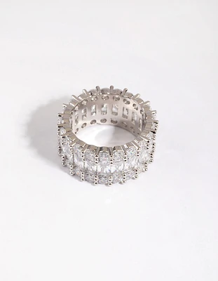 Rhodium Baguette Cubic Zirconia Ring