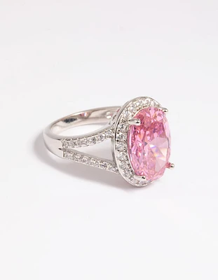 Rhodium Pink Cubic Zirconia Ring