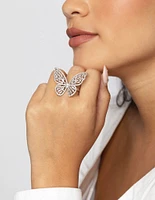 Rhodium Cubic Zirconia Butterfly Statement Ring