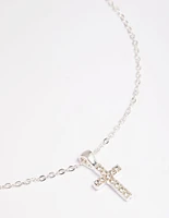 Silver Diamante Cross Necklace