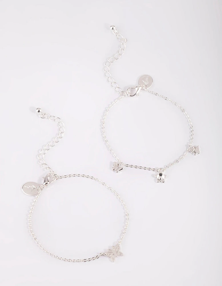 Silver Butterfly Bracelet Set