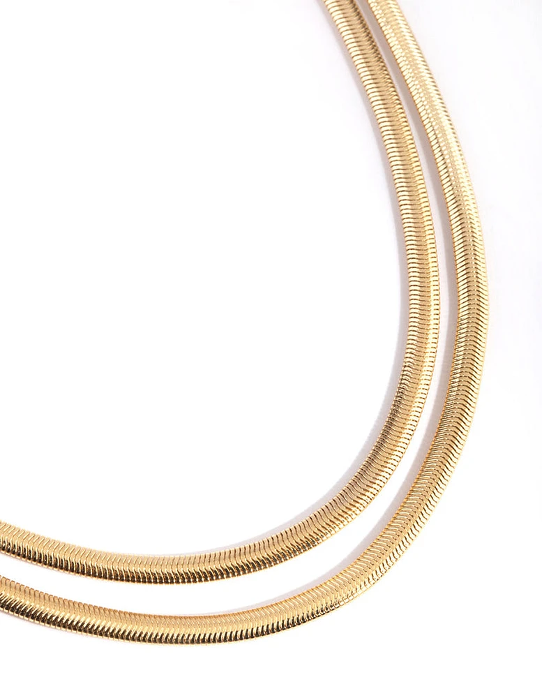 Gold Plated Layered Snake Chain Necklace