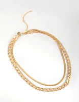 Gold Plated Layered Curb Chain Necklace