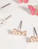 Rose Gold Love & Butterfly Stud Earring Pack