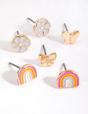 Gold Rainbow Garden Stud Earring Pack