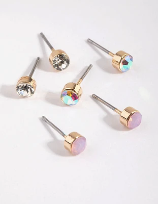 Gold Stone Stud Earring Pack