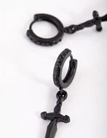 Matte Black Dagger Huggie Hoop Earrings