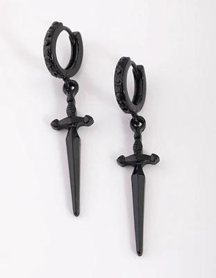 Matte Black Dagger Huggie Hoop Earrings