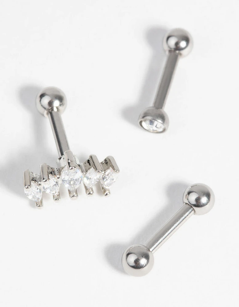 Surgical Steel Barbell Pack with Cubic Zirconia