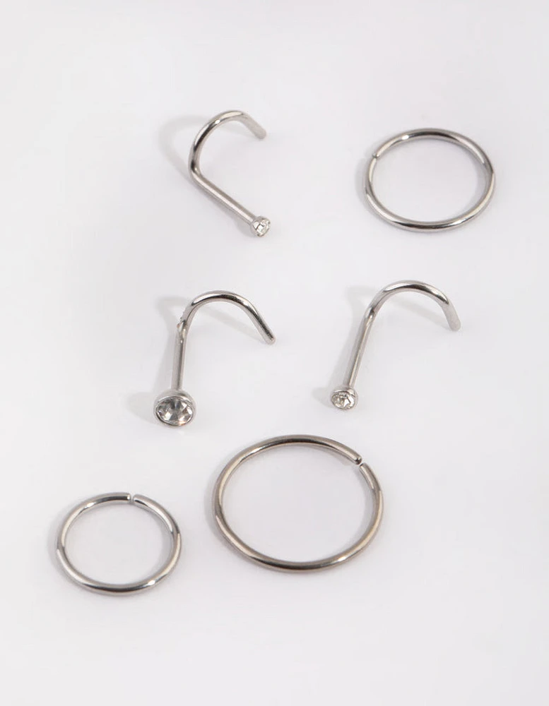 Surgical Steel Diamante Nose Stud 6-Pack