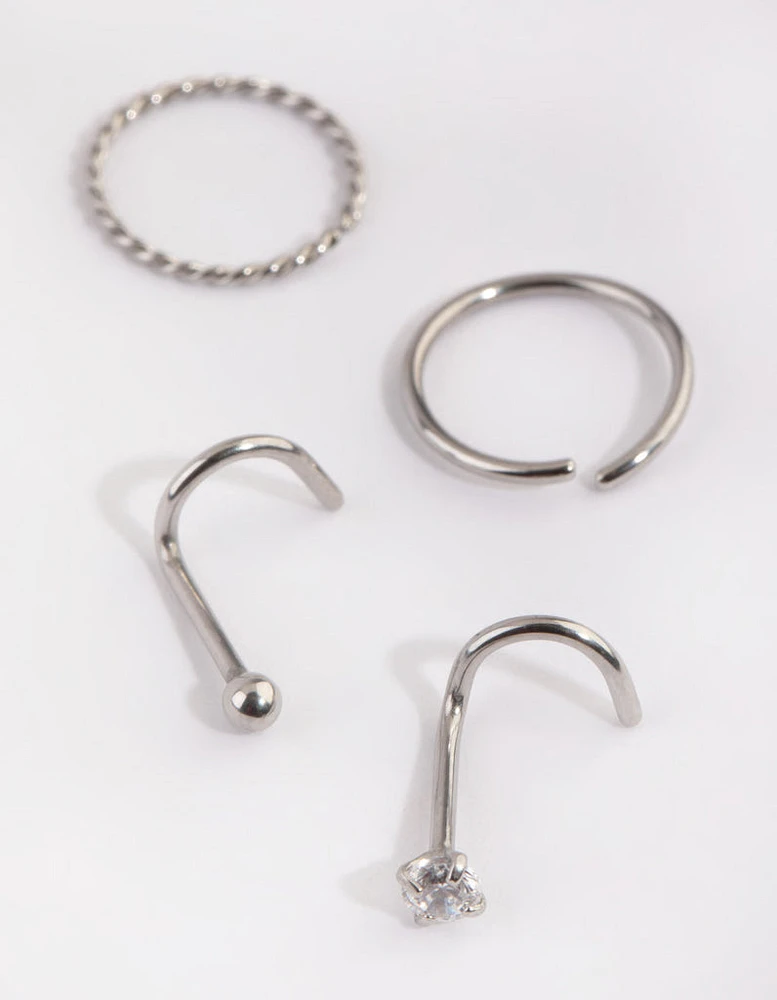 Surgical Steel Diamante Nose Ring 4-Pack