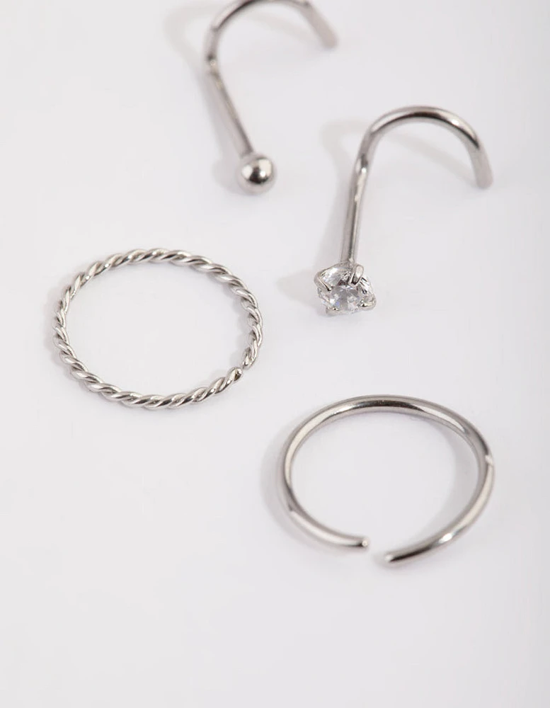 Surgical Steel Diamante Nose Ring 4-Pack