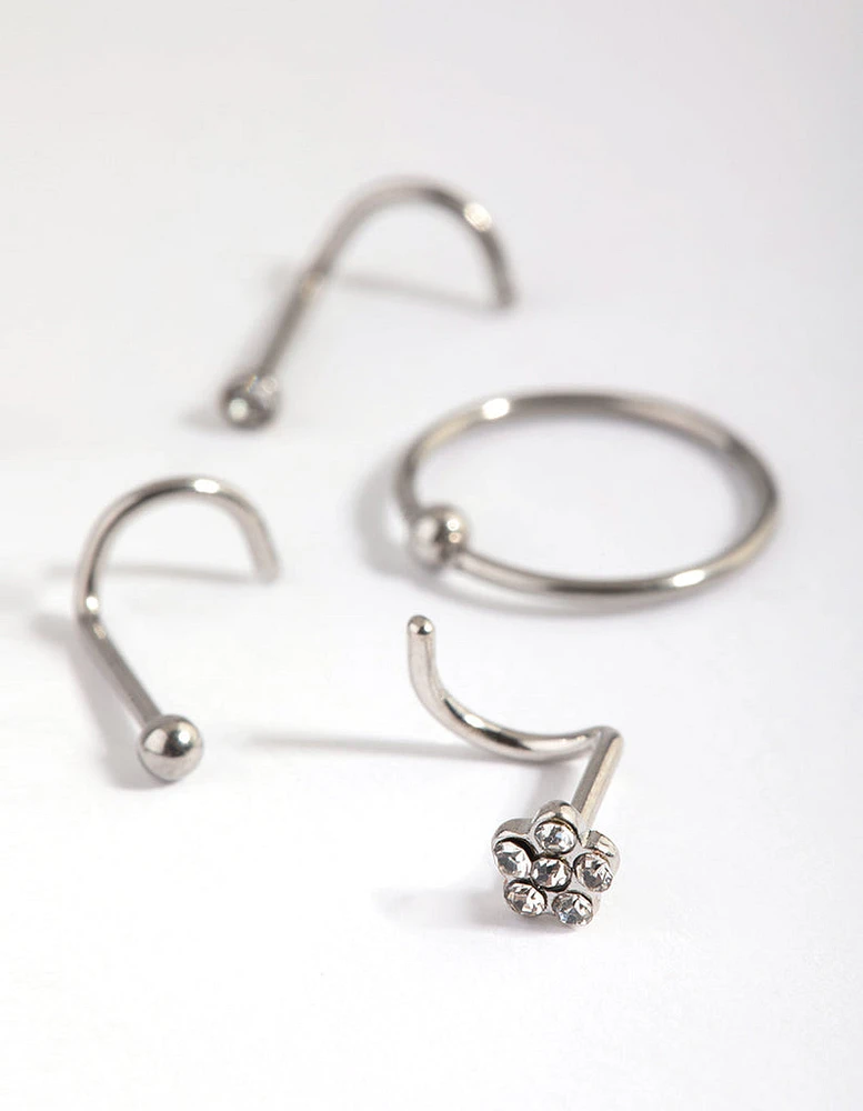 Surgical Steel Flower Nose Stud & Ring 6-Pack