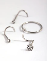 Surgical Steel Flower Nose Stud & Ring 6-Pack